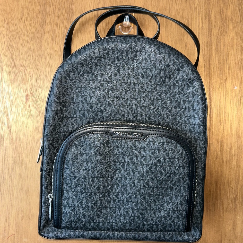 Michael Kors Jaycee Large Women MK Logo Zip Pocket Travel Backpack Purse Black